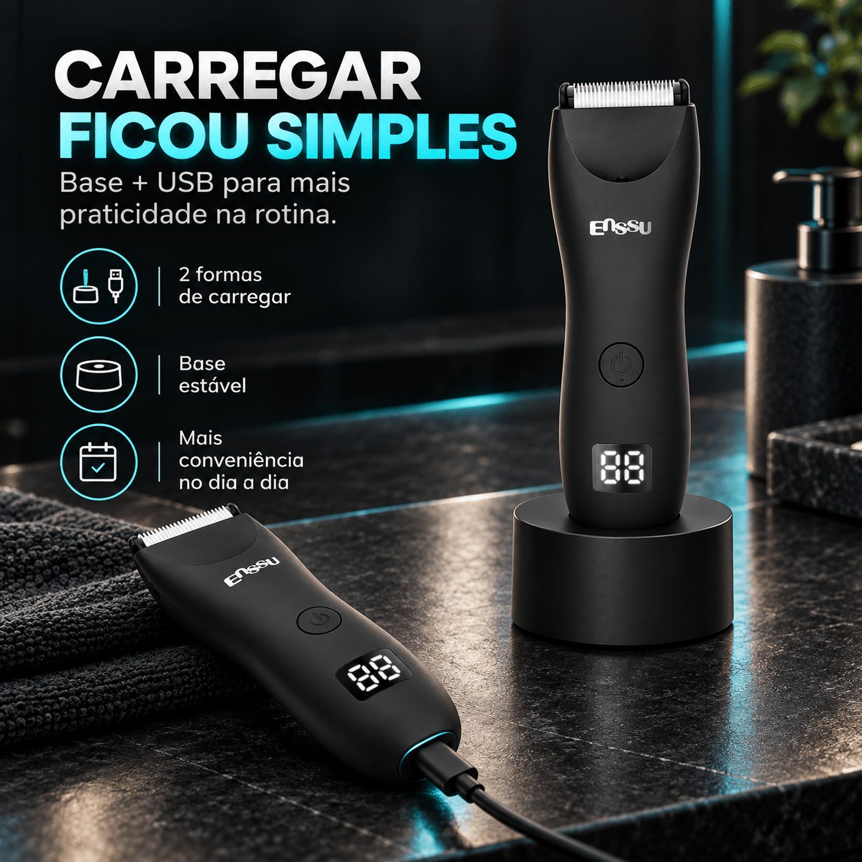 Carregamento do ENSSU Pro por base e USB